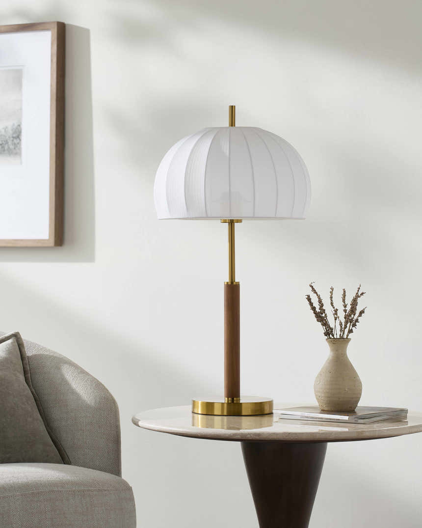 Nokoo Beige Wood Table Lamp with Rubber Wood Base