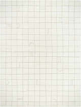 Close-up of the Tuuka Beige Area Rug featuring a grid pattern with abstract shapes on soft wool. Design-Rectangle-912