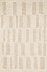 Close-up of the Teige Light Silver Area Rug. Features a contemporary geometric pattern in light silver and sterling gray. Design-Rectangle