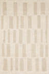 Close-up of the Teige Light Silver Area Rug. Features a contemporary geometric pattern in light silver and sterling gray. Design-Rectangle