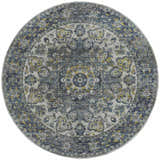 Round Dalyn Tuscany TU1 Silver Area Rug with traditional floral pattern in beige, silver gray, and gold.