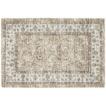 Dalyn Tuscany TU5 Taupe area rug with traditional floral pattern in beige, chestnut, and ivory. Rectangle shape.