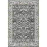 Close-up of the Dalyn Indoor/Outdoor Tuscany TU6 Charcoal Area Rug featuring a traditional floral pattern and beige border.
