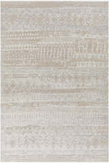 Close-up of a Tupsan Washable Area Rug in cream, light beige, and light gray with a contemporary geometric pattern. Design-Rectangle-537