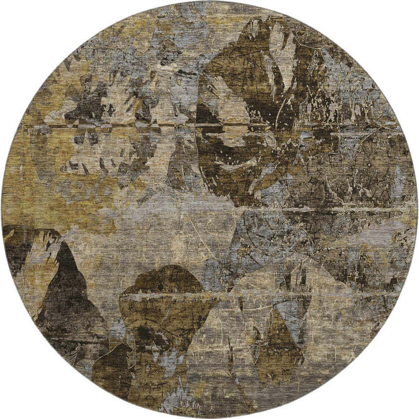 Round Dalyn Luxury Trevi TV15 Mocha Washable Area Rug with abstract beige, brown, and gray pattern.