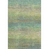 Close-up of Dalyn Luxury Trevi TV1 Aloe Washable Area Rug. Horizontal stripes of aloe, teal, and green create a textured look.