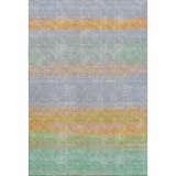 Dalyn Luxury Trevi TV2 Lavender Washable Area Rug with horizontal stripes in burnt, gold, light blue, purple, teal, and yellow.