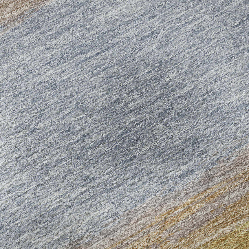 Close-up of the Dalyn Luxury Trevi TV2 Lavender Washable Area Rug. Features a textured pattern in light blue, purple, and gold.