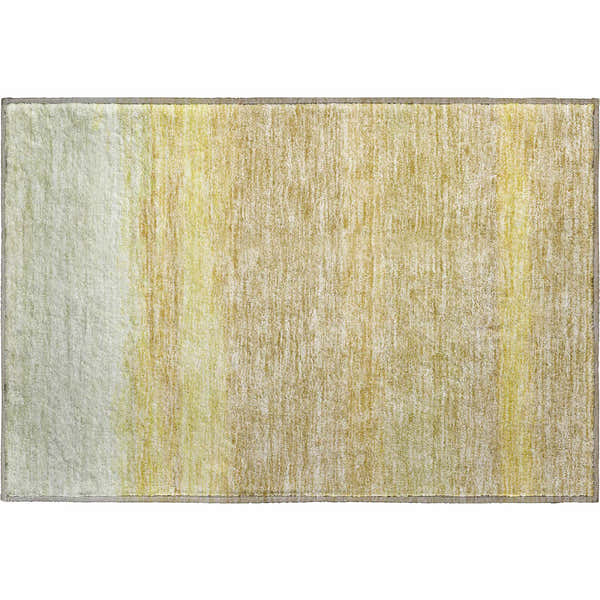 Close-up of a Dalyn Luxury Trevi TV2 Tan Washable Area Rug with beige, gold, and ivory hues. Farmhouse style.