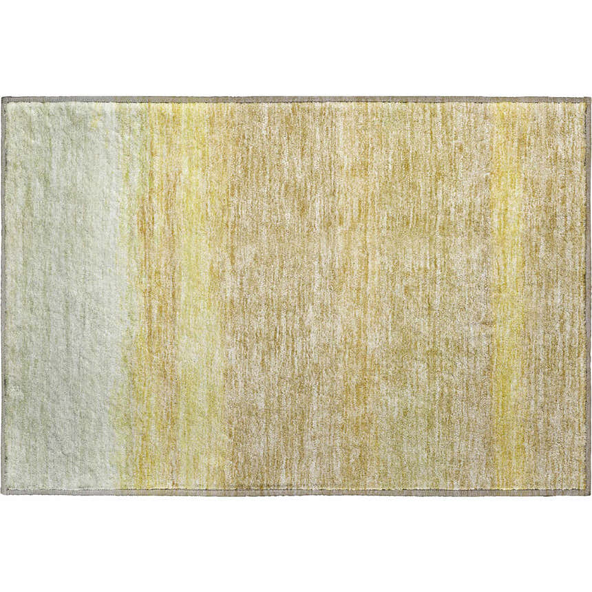 Close-up of a Dalyn Luxury Trevi TV2 Tan Washable Area Rug with beige, gold, and ivory hues. Farmhouse style.