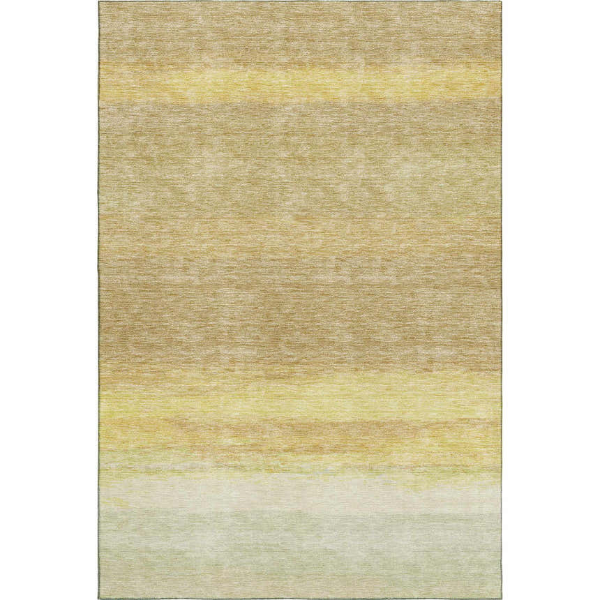 Dalyn Luxury Trevi TV2 Tan Washable Area Rug with horizontal stripes in beige, gold, and ivory. Close-up of rug texture.