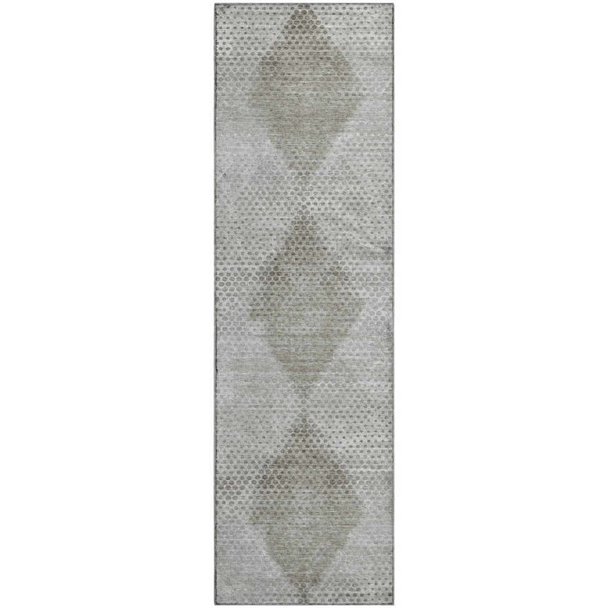 Close-up of Dalyn Luxury Trevi TV4 Gray Washable Area Rug. Diamond pattern with small dots, farmhouse style.