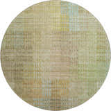 Close-up of a round Dalyn Luxury Trevi TV6 Beige Washable Area Rug with aloe, blush pink, and gold geometric pattern.