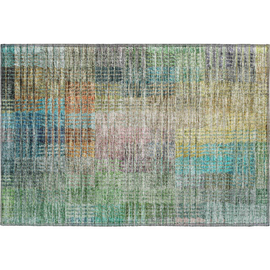 Dalyn Luxury Trevi TV6 Green Washable Area Rug with blush, burnt, gold, blue, and purple patchwork design.