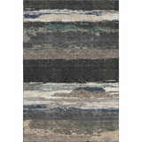 Close-up of Dalyn Luxury Trevi TV8 Black Washable Area Rug with beige, black, and gray horizontal brushstroke pattern.