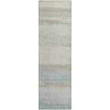 Dalyn Luxury Trevi TV8 Ivory Washable Area Rug runner with aloe, beige, and sky blue horizontal stripes.
