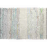 Close-up of Dalyn Luxury Trevi TV8 Ivory Washable Area Rug with aloe, beige, and sky blue vertical stripes.