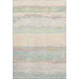 Dalyn Luxury Trevi TV8 Ivory washable rug with horizontal stripes in aloe, beige, and sky blue.
