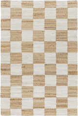 Close-up of Kamey Handmade Becki Owens x LIVABLISS BOKY-2302 Area Rug. Jute rug with a light brown and white checkerboard pattern. Design-Rectangle-576