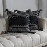 Bensalem Black Geometric Fringe Throw Pillow