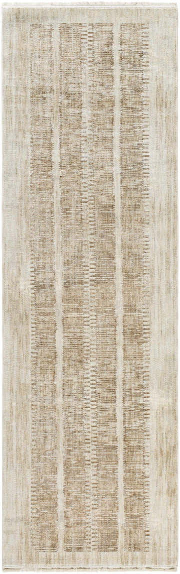 Close-up of the Vasha Area Rug. Dark red and white polyester rug with a contemporary striped pattern. Design-Runner-3210