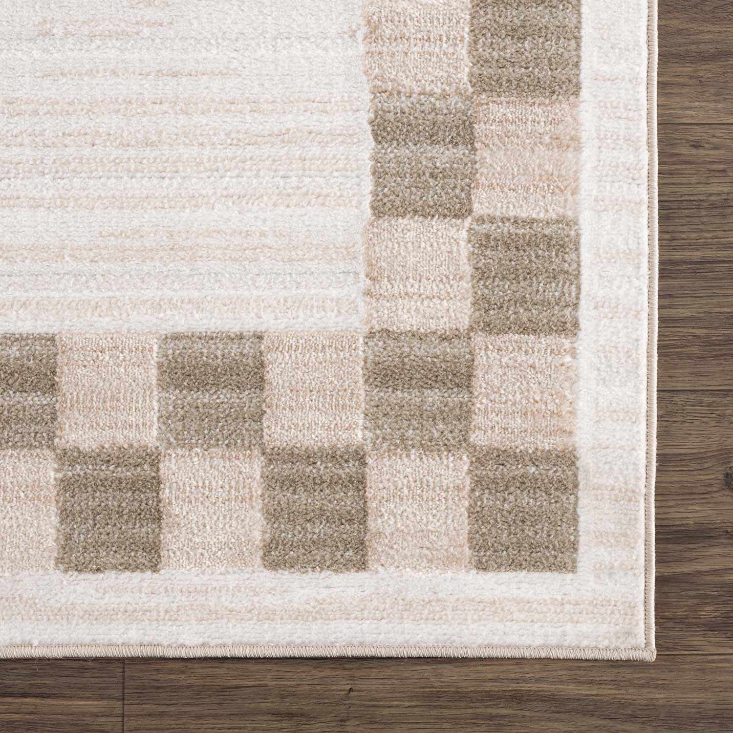 Azrika Beige Checkered Washable Rug - Promo