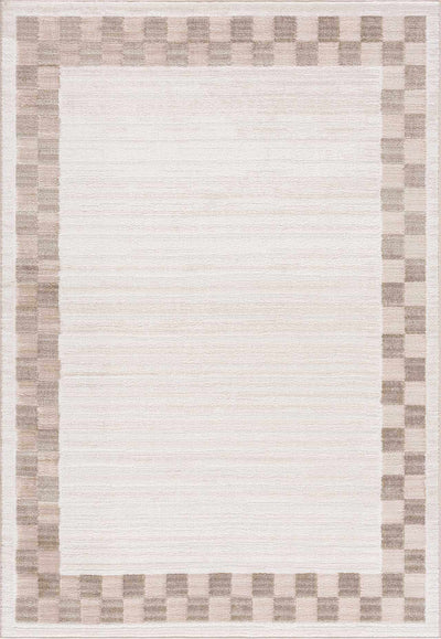 Azrika Beige Checkered Washable Rug