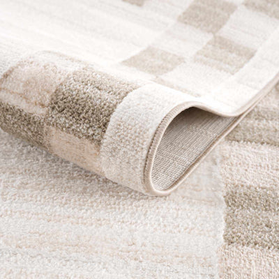 Azrika Beige Checkered Washable Rug