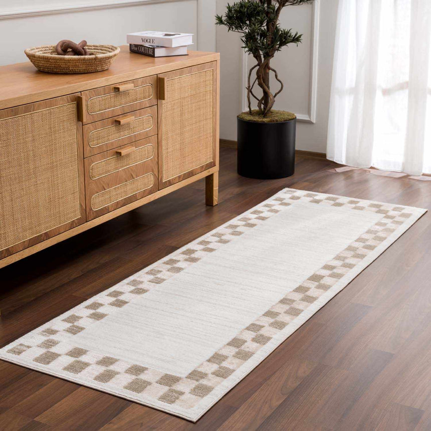 Azrika Beige Checkered Washable Rug - Promo