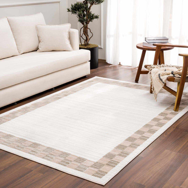 Azrika Beige Checkered Washable Rug