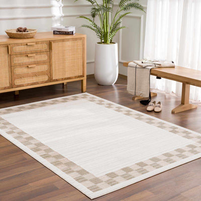 Azrika Beige Checkered Washable Rug