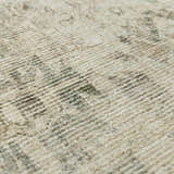 Close-up of the Fetscher II Vintage Medallion Area Rug, showing beige, light brown, and olive tones, and woven texture. Texture