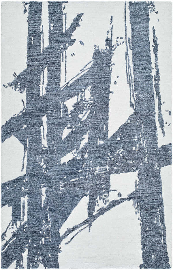 Close-up of the Viven Slate Blue Area Rug, a hand-tufted wool rug with a contemporary abstract design. Design-Rectangle-58