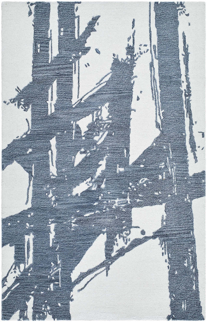 Close-up of the Viven Slate Blue Area Rug, a hand-tufted wool rug with a contemporary abstract design. Design-Rectangle-58