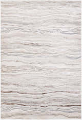 Close-up of the Ailith Area Rug. Cream, ivory, light slate, peach, and tan wavy pattern. Contemporary style. Design-Rectangle-5373