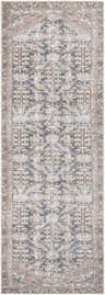 Close-up of the Valar Washable Area Rug, featuring a traditional pattern in beige, black, and cream hues. Design-Runner-27710