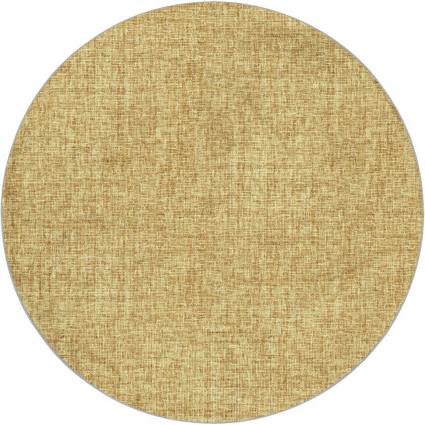 Close-up of the round Dalyn Luxury Voyage VY1 Gold Washable Area Rug featuring a textured gold weave.
