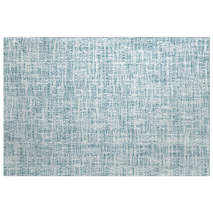 Close-up of the Dalyn Luxury Voyage VY1 Sky Washable Area Rug featuring a woven texture in sky blue and white.