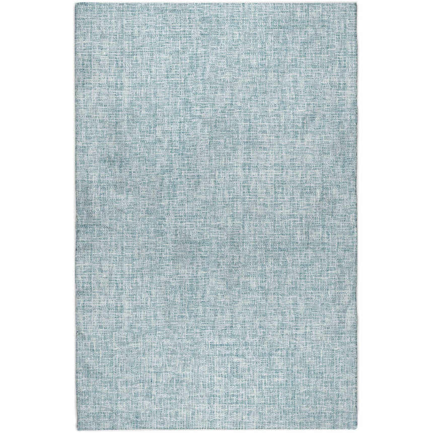 Close-up of the Dalyn Luxury Voyage VY1 Sky Washable Area Rug. Sky blue woven texture, farmhouse style.