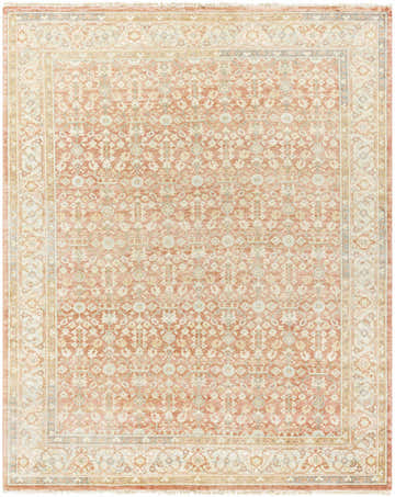 Detailed view of the hand-knotted Wailea Area Rug in brown, beige, and slate. Traditional Persian style. Design-Rectangle-810