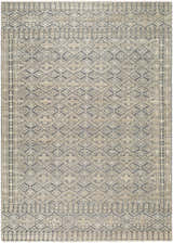 Close-up of the hand-knotted Woodsfield Premium Rug. Beige, brown, and gray diamond and cross pattern. Wool rug with traditional style. Design-Rectangle-576