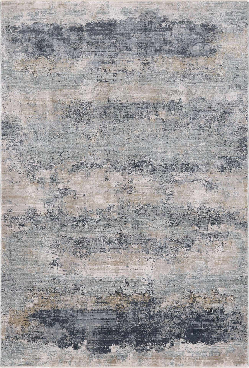 Close-up of the Whyalla Misty Thick Luxe Rug showing its dusty sage, gray, and navy abstract design. Design-Rectangle