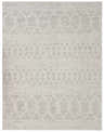 Close-up of the Whittington Wool Area Rug. Hand woven rug with a geometric diamond pattern in charcoal, gray, and off-white. Design-Rectangle