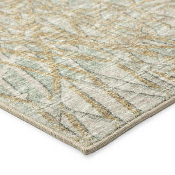 Close-up of the Dalyn Winslow WL2 Aloe Area Rug. Features aloe, beige, and sage geometric pattern.