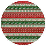 Dalyn Wonderland WN26 Red Washable Area Rug with a festive holiday pattern of reindeer, trees, and snowflakes in red, green, and white.