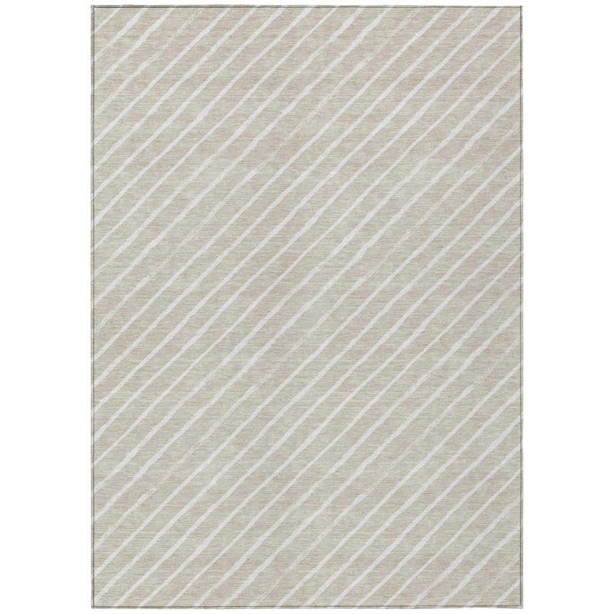 Close-up of Dalyn Wonderland WN27 Beige Washable Area Rug with a subtle diagonal stripe pattern in beige and white.
