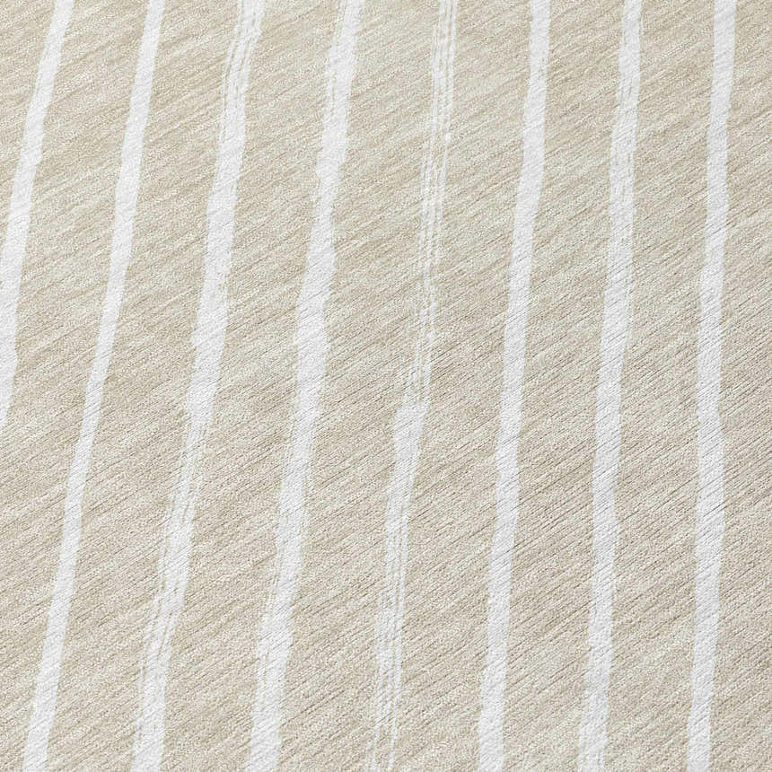 Close-up of the Dalyn Wonderland WN27 Beige Washable Area Rug with a subtle striped pattern.