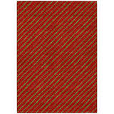 Close-up of the Dalyn Wonderland WN27 Merlot Washable Area Rug with green stripes on a merlot background.