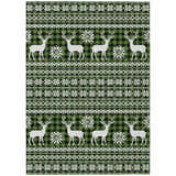 Dalyn Wonderland WN28 Cactus rug featuring a holiday design with reindeer and snowflakes in black, cactus, and chestnut.