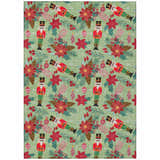 Aloe Wonderland WN30 area rug with holiday pattern. Nutcrackers, ornaments, and poinsettias on a light green background.